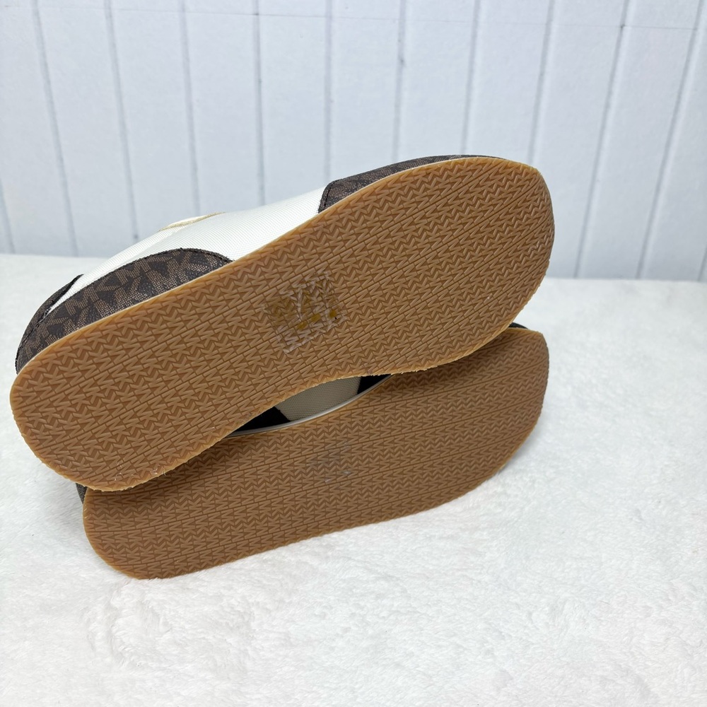 Michael Kors Cream & Brown Logo Sneakers Casual Lace-Up Shoes - Picture 7 of 10
